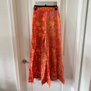 Boteh 100% Linen Floral Wide Leg Pants Size 1